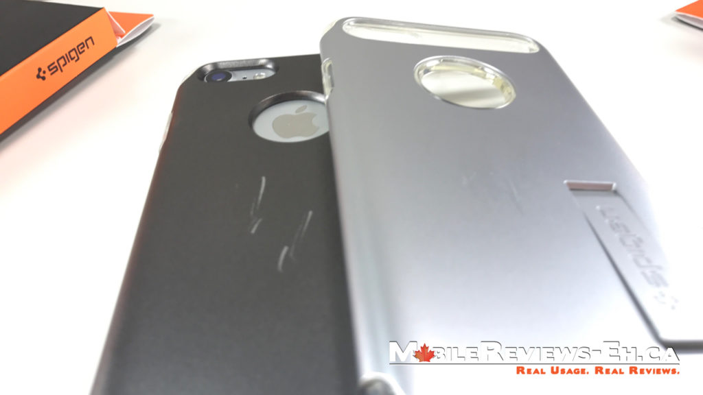 Soft Rubber coated versions scratch easier - Spigen Slim Armor iPhone 7